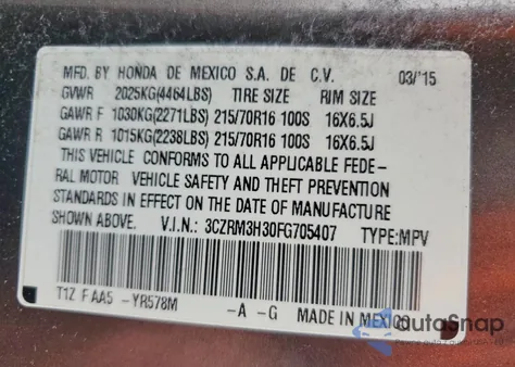 2015 Honda Cr-V Lx z USA, uszkodzony, nr VIN 3CZRM3H30FG705407